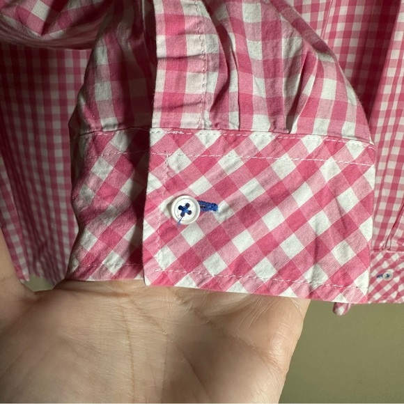 Talbots Women 14 Petite Pink White Button Shirt Gingham Plaid Western Preppy - Picture 5 of 7